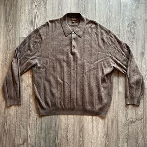 Tasso Elba Men’s Long Sleeve Polo Shirt Cashmere Mocha Brown XXL Quiet Luxury